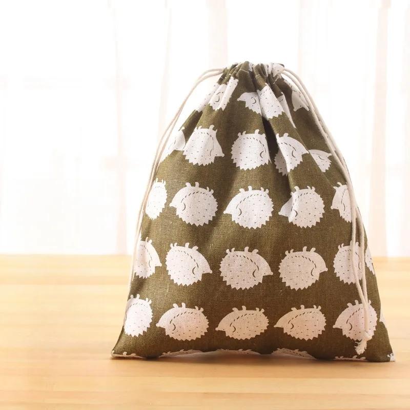 Small Fresh Printed Cotton Hemp Travel Storage Bag Bundle Pocket Drawstring Bag Clothes Storage and Organizing Bag Dustproof Bag