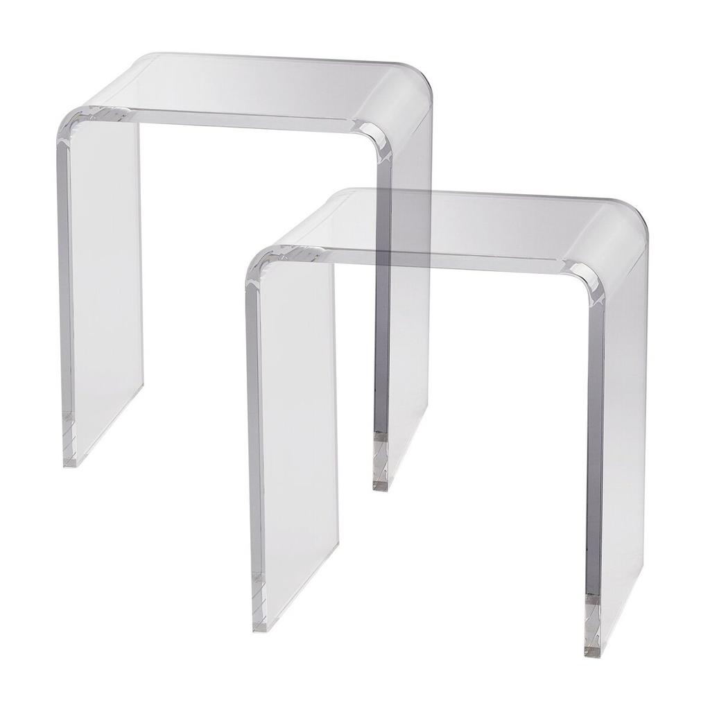 Acrylic End Table, 2 Pcs C-Shaped Lucite Side Tables, Clear Acrylic Side Table for Drink, Food, Snack Used In Living Room, Bedroom, and Study