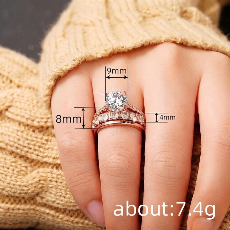 3-Piece Women's Luxury Shiny Round Zirconia Ring Set Gold Wedding Fashion Jewelry