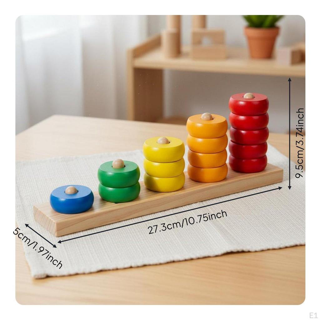 Colorful Circle Stacker Stacking Toy Early Learning Wooden Number Bright Colors Educational