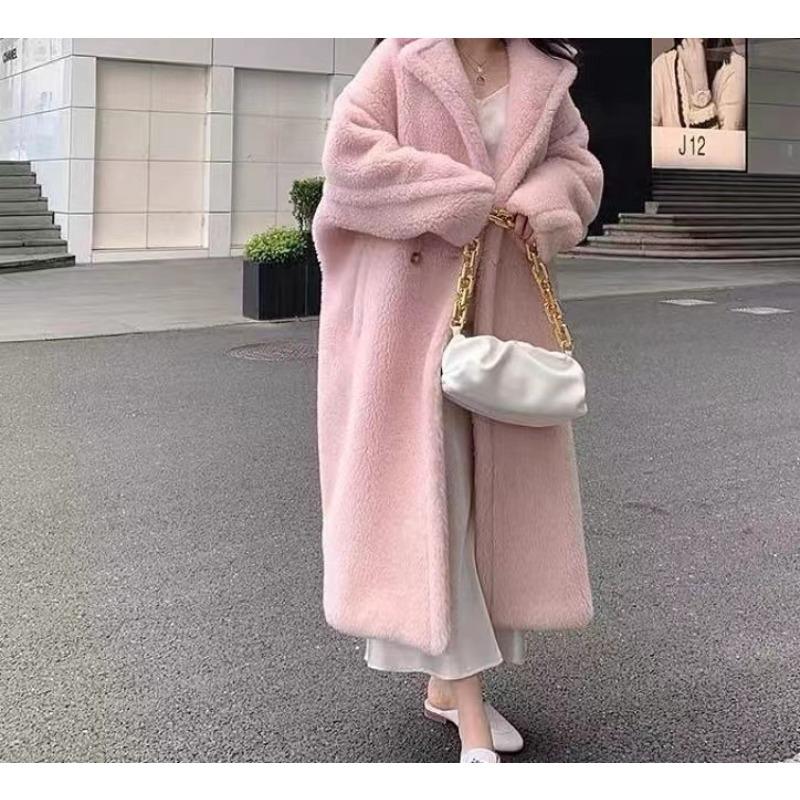 Teddy bear coat women's long thickened imitation lamb wool plush coat imitation sheep shearing cotton clothing winter loose