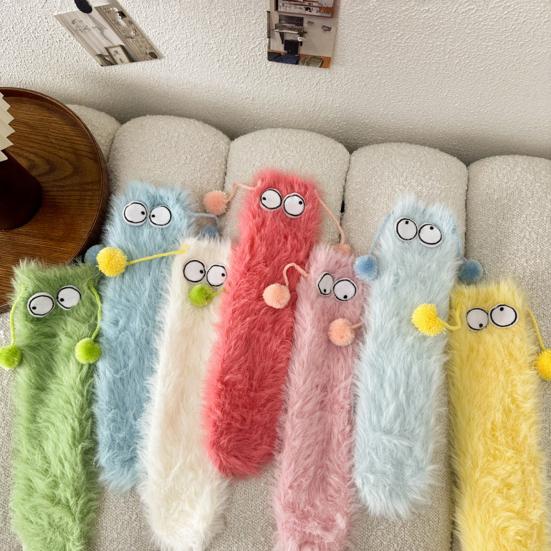Yousheng 1 Pair Women Imitation Mink Fleece Socks Ultra Warm Big Eyes 3D Cartoon Socks Elastic Fit Soft Thick Cozy Thermal Socks