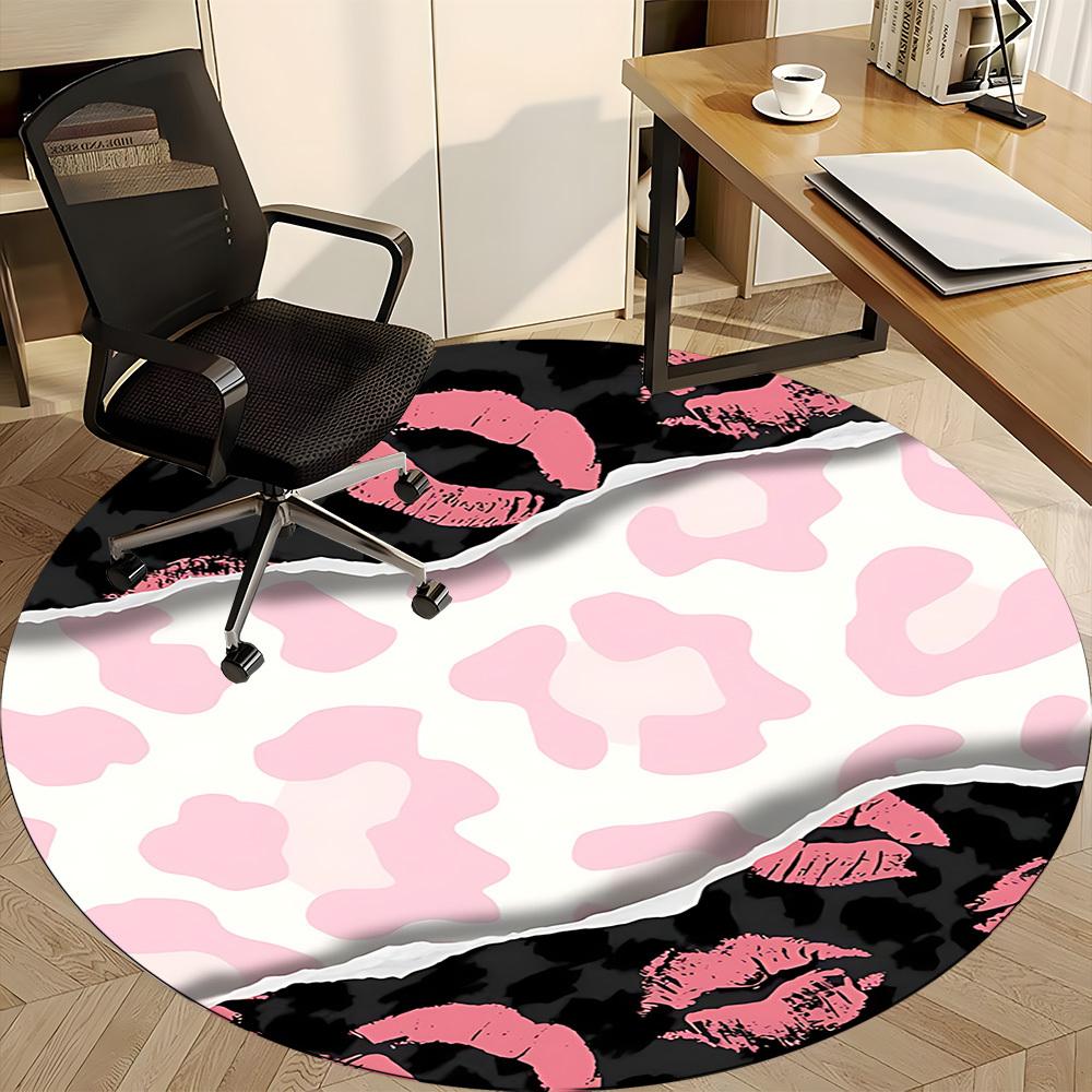 1pc Leopard Kisses Office Round Area Rug,  Mat Suitable ForOffice, Under Office Chairs Bedroom Living Room Home Decor, Room Deco