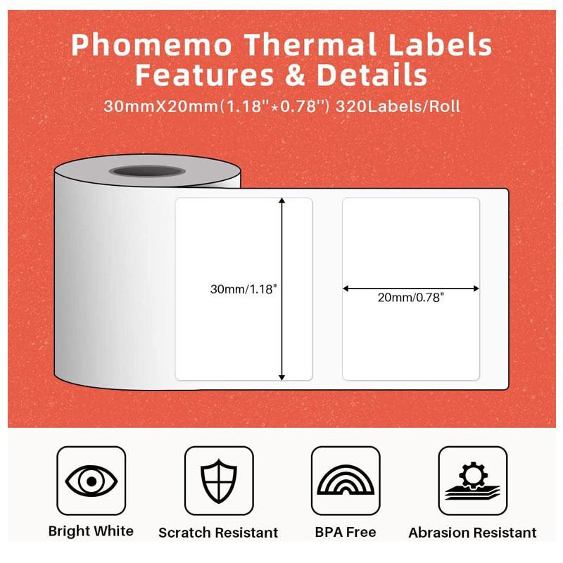 Yacole Tear-Resistant Thermal Barcode Label Paper for Phomemo M110/M220