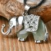1Pcs Natural Stone Elephant Pendant Necklace for Both Men and Women, Tiger Eye Stone Leather String Necklace