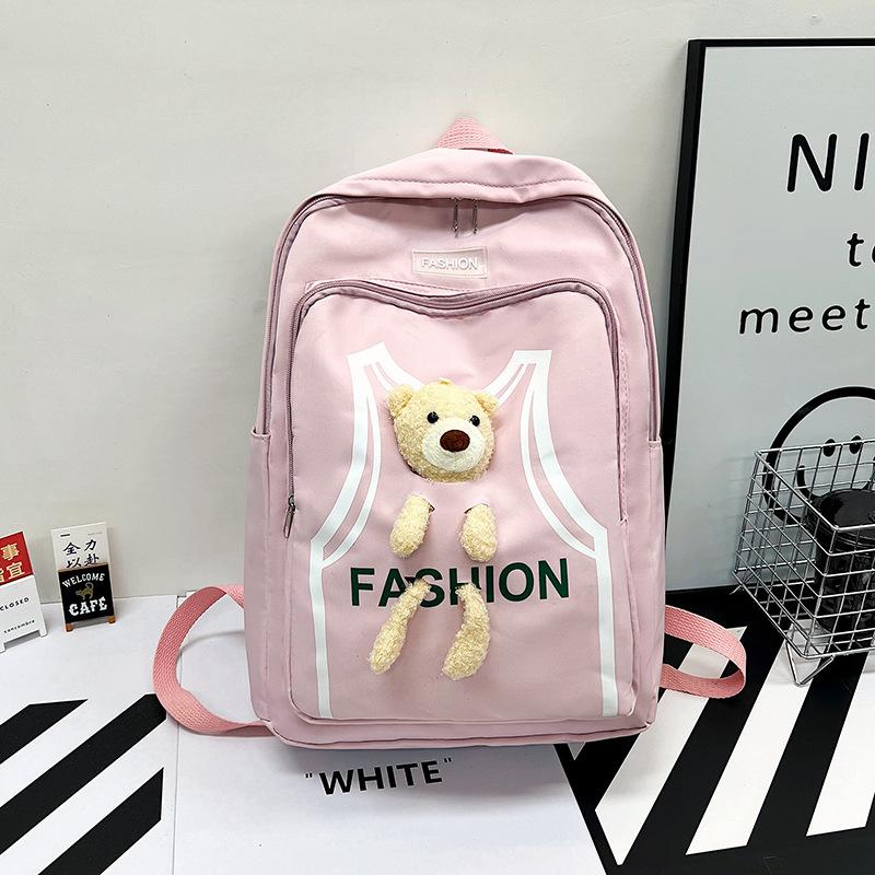 

Детский осенне-зимний новый мультяшный легкий рюкзак, сумка для начальной школы, милый плюшевый медведь, модный рюкзак для детского сада one size fits all розовый