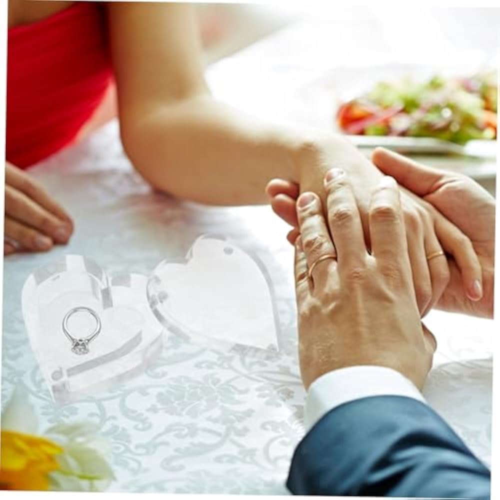 SOESFOUFU Clear Heart Ring Display Box Single Slot Ring Holder Small Jewelry Storage Case for Car...