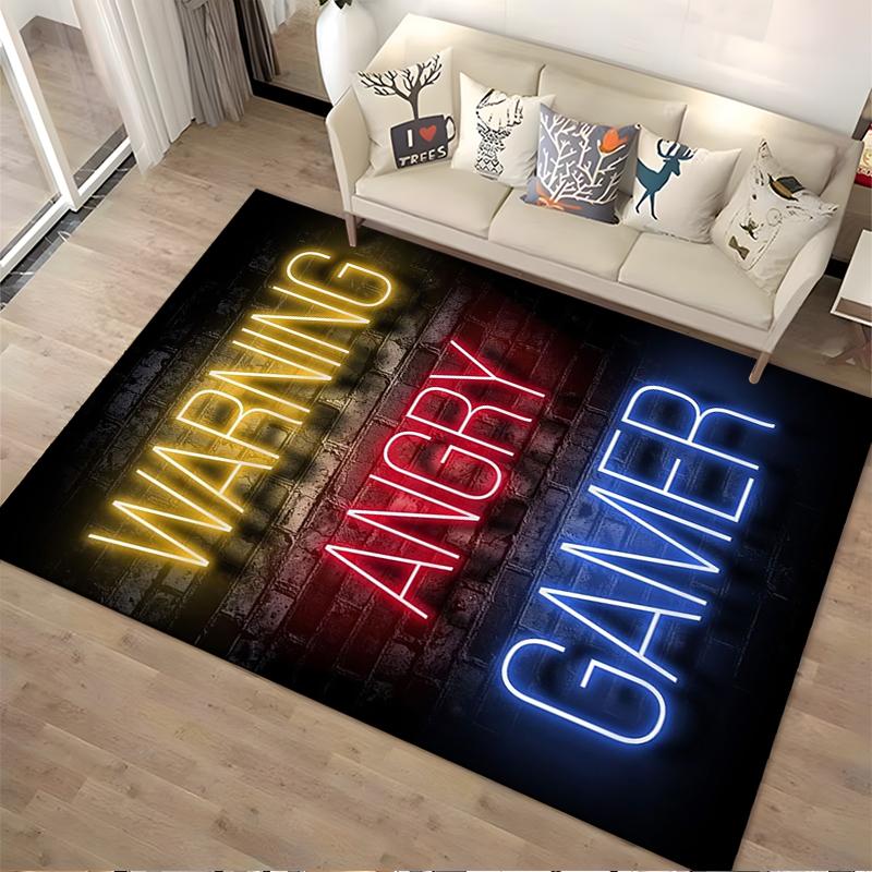 "Warning Angry Gamer Neon Carpet With Bright Wall Art Design" Suitable for Use As an Anti-slip for Living Room Bedroom Sofas
