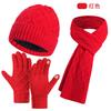 Womens Winter Knit Hat Scarf Gloves Set Double-Layer Warm Fleece Lined Acrylic Accessory Trio Cold Weather
