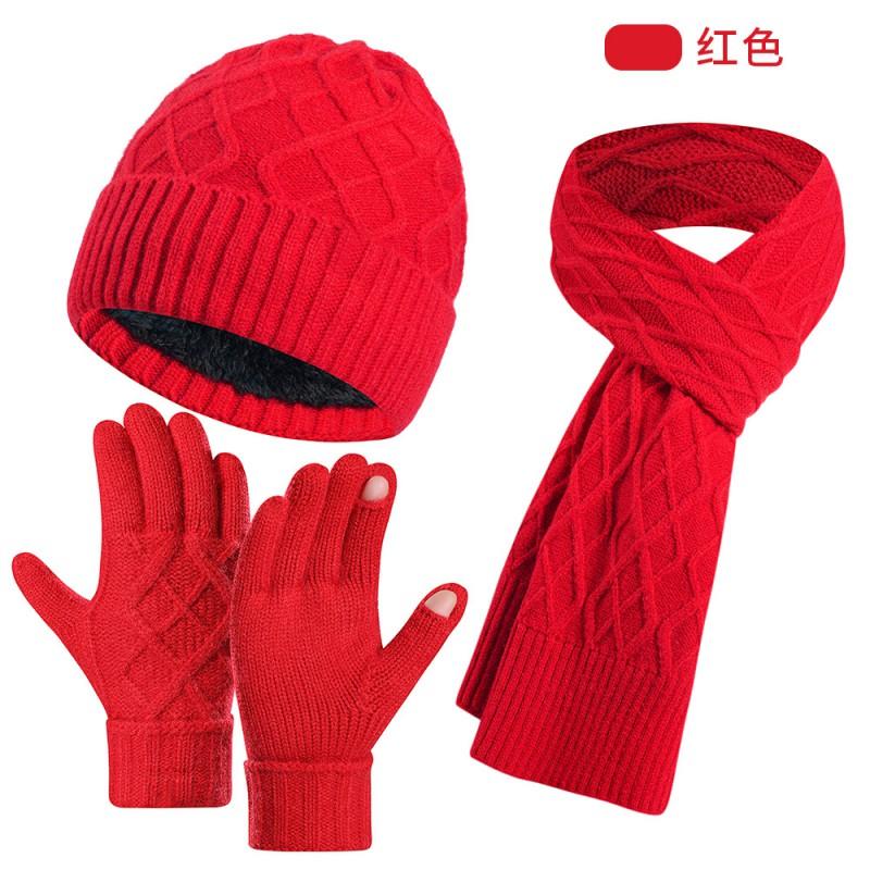 Womens Winter Knit Hat Scarf Gloves Set Double-Layer Warm Fleece Lined Acrylic Accessory Trio Cold Weather
