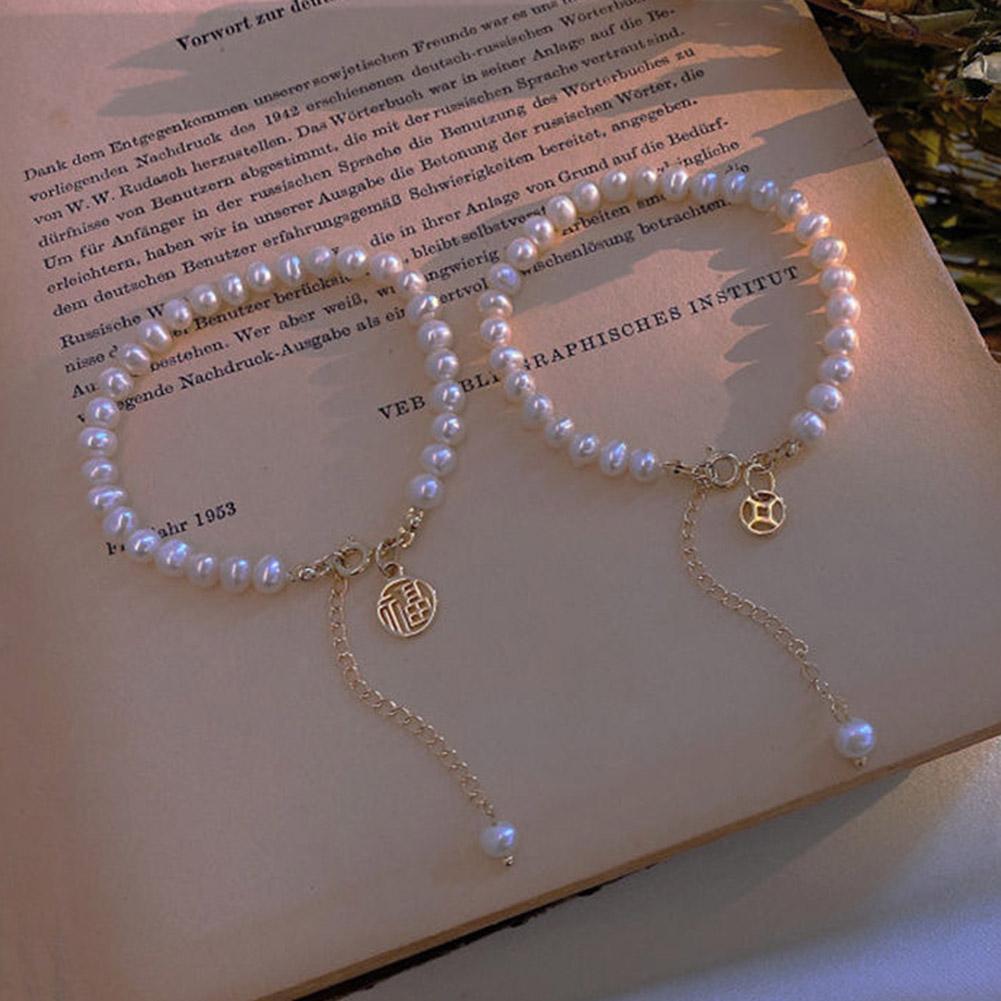 Elegant Imitation Pearl Bracelet for Women Chinese Style Fu Brand Bracelet String Pearl Round Sign Lucky Jewelry