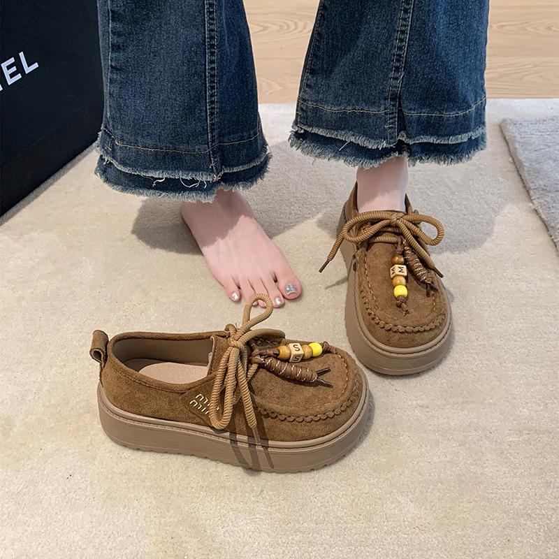 Plateau Damen neue Herbst Einzel Schuhe Retro vielseitige Freizeitschuhe erhöhen die Höhe von faulen Doudou Schuhen Tide