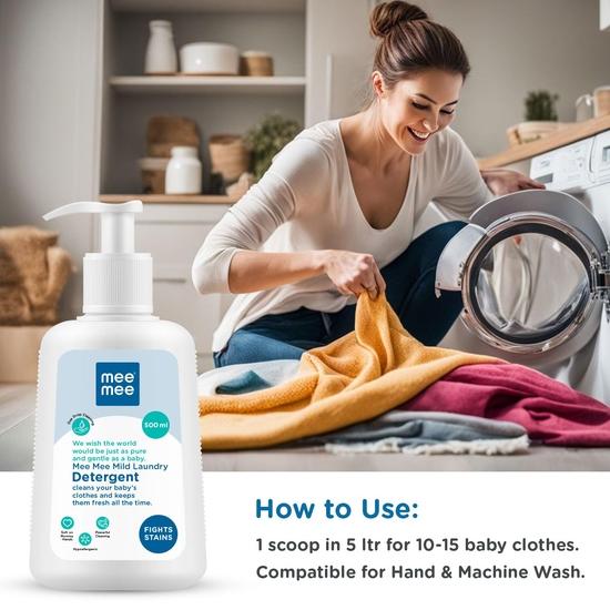Mee Mee Baby Liquid Detergent 500 Ml | Ph Balanced, Free from Harsh Chemicals, Safe for Mother's Hands & Baby's Skin | Anti-Bacterial, Removes Stains
