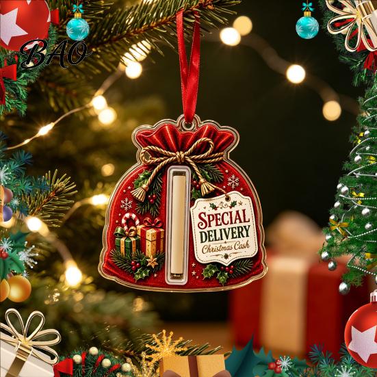 Acrylic Christmas Ornament Money Holder Ornament, Stocking Cash Gift Hanging Decor Decorative Storage Pendant for Tree, Festive with Surprise