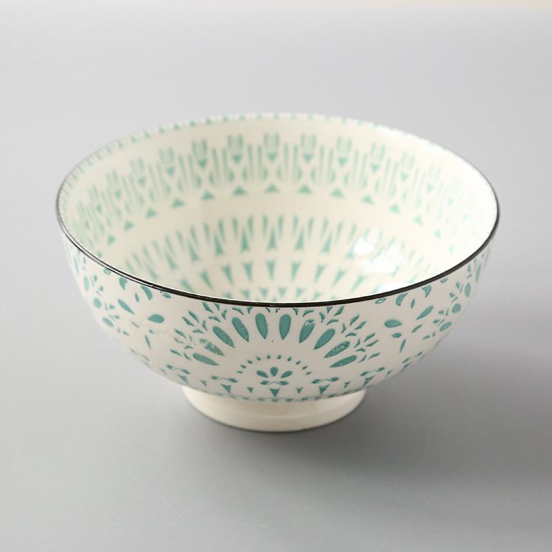 Japanese 6 Inch Noodle Bowl Ceramic Underglaze High Foot Salad Bowl for Home Ramen