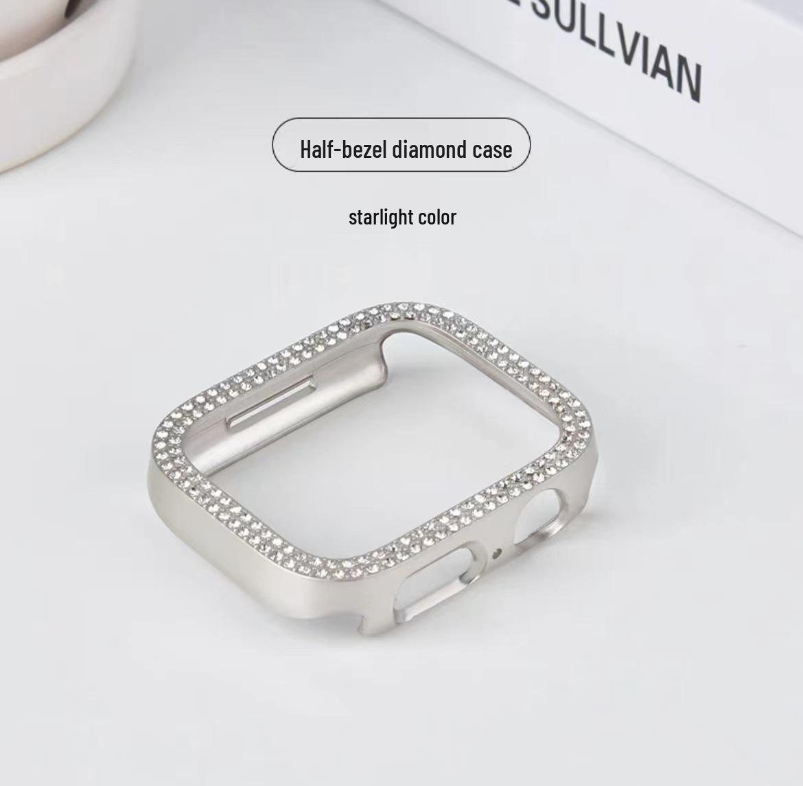 Doppelreihiges Diamant-Halbgehäuse für die Apple Watch (iWatch 7658 Gen SE, Apple Watch 9/10) 46mm (12th Gen) sternenlichtfarbe