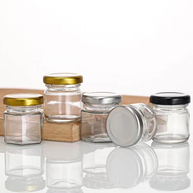 Hexagonal Transparent Glass Jar for Honey, Jam, or Sauces - Ideal for Weddings & Households