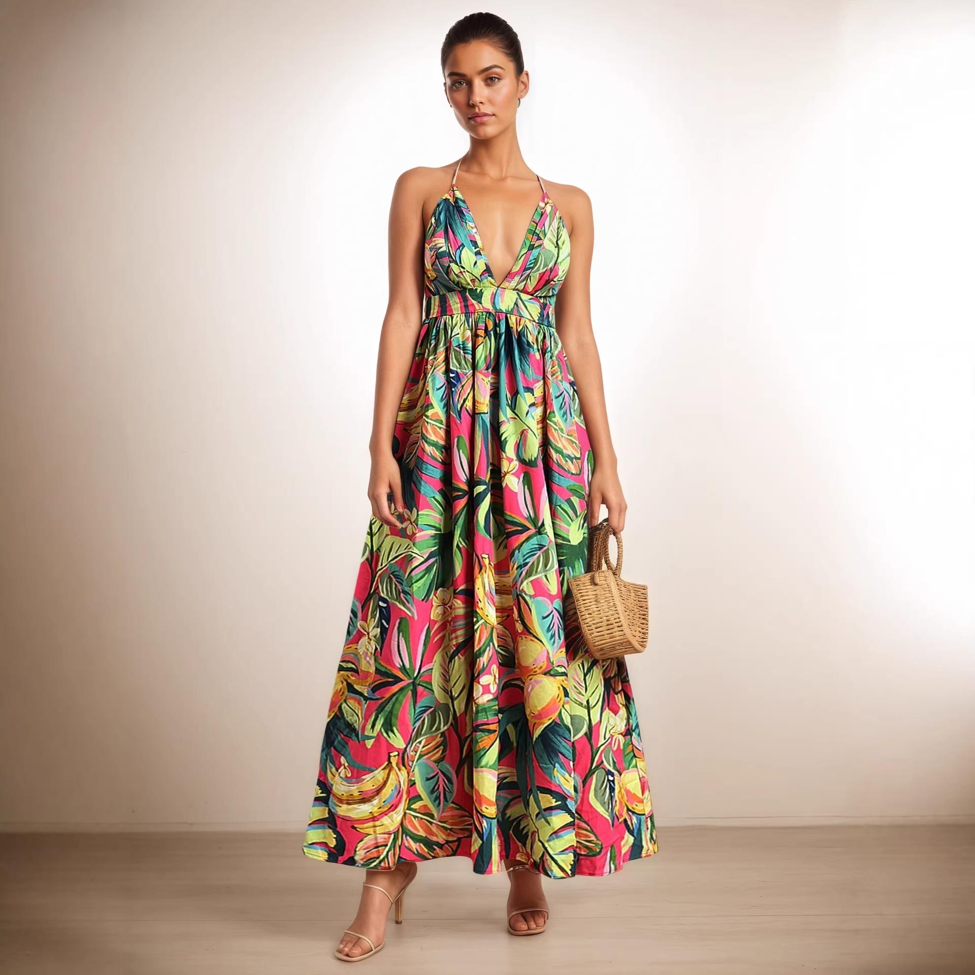 Summerdress women s clothing European and American summer new fashionable and sexy printed suspender dress XS разноцветный