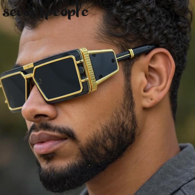 Small Rectangle One-Piece Punk Sunglasses Men Luxury Brand Vintage Shield Goggle Eyewear For Male Trendy Outdoor Sunglass