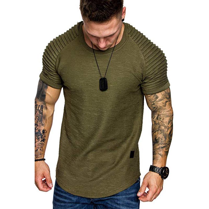

Men s Slim-Fit Pleated Crew Neck Raglan Short Sleeve T-Shirt XXXL армія зелений колір
