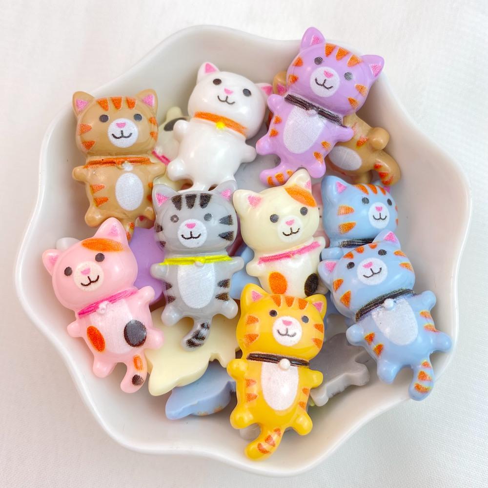 10Pcs New Cute Mini Colorful Cartoon Cat Series Flat Back Ornament Jewelry Bows Accessories