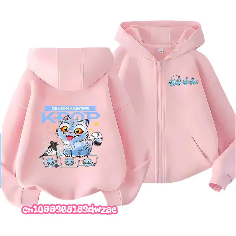 KPop Demon Hunters Zipper Hoodie Cartoon Girls Coat Fashion Thin Clothes Purple Autumn Hoodie Jacket Kids Anime Sweatshirt Gift