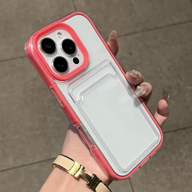 2in1 Card Holder Slot Wallet Photo Pocket Clear Case For 16 15 14 Plus 13 12 11 Pro Max X XR XS TPU+PC Shockproof Cover