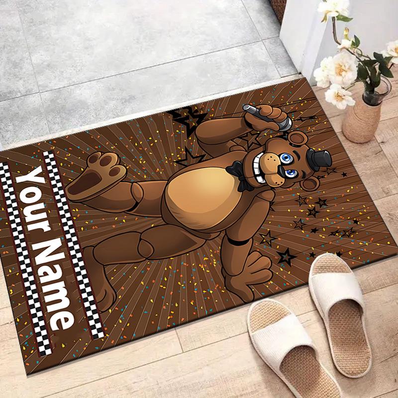 Custom Freddy bear Mat Personalized Name, Polyester Washable Indoor Entryway Rug, Gift for Christmas, Easter, Thanksgiving Day
