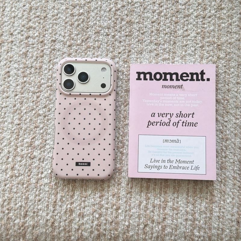 iPhone 17 ProMax Polka Dot Matte Magnetic Case, Fits iPhone 15/14/16P, Solid Color, Full Screen, Female Design