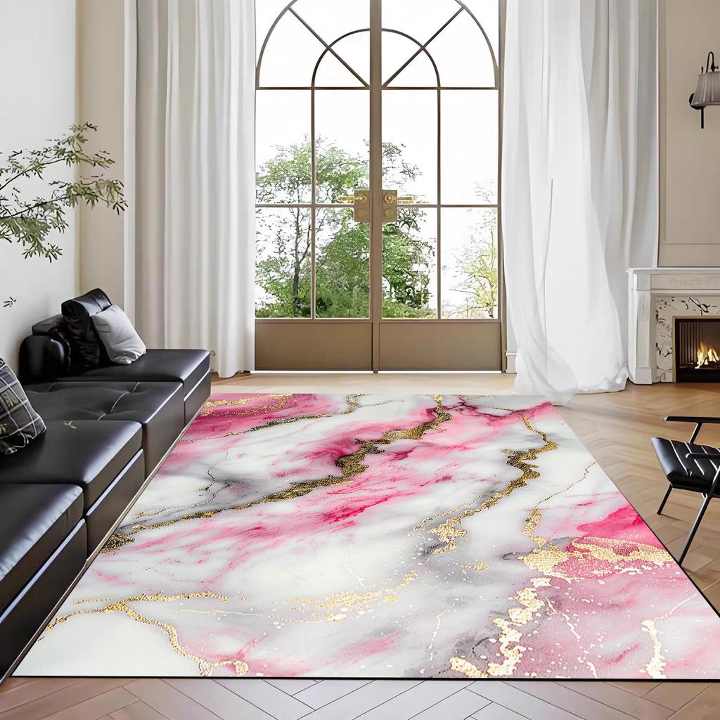 Modern Luxury Marble Carpets for Living Room Decor Fashion Gold Wire Sofa Side Coffee Tables Mat Non-slip Washable Bedroom Rugs