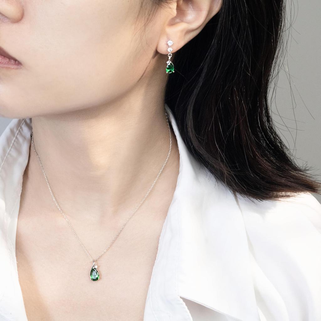 Emerald necklace for earrings popular silver hypoallergenic May birthday gift [FH.bird] women, set, "Love Stone" 925, necklace, birthstone, earrings,