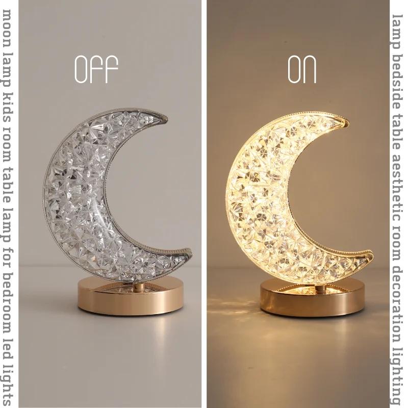 Crystal Touch Dimming Moon Night Light Girls Room Home Decor Aesthetics USB Bedroom Bedside LED Ambient Table 3d Moon Lamps