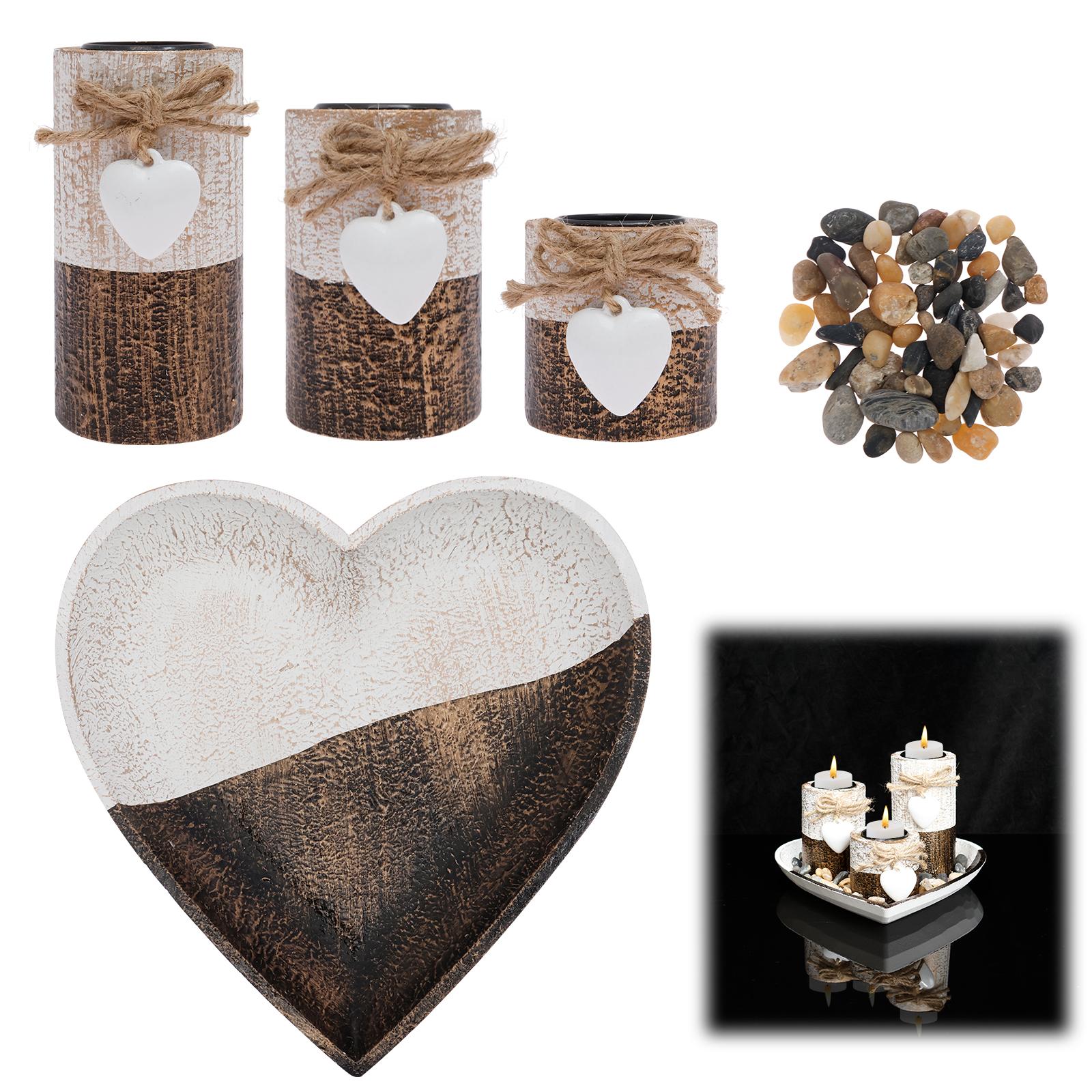 

3Pcs Wooden Tea Light Holder with Heart Tray Decorative Tea Light Candle Holders with Stone for Home Dining Table Decoration