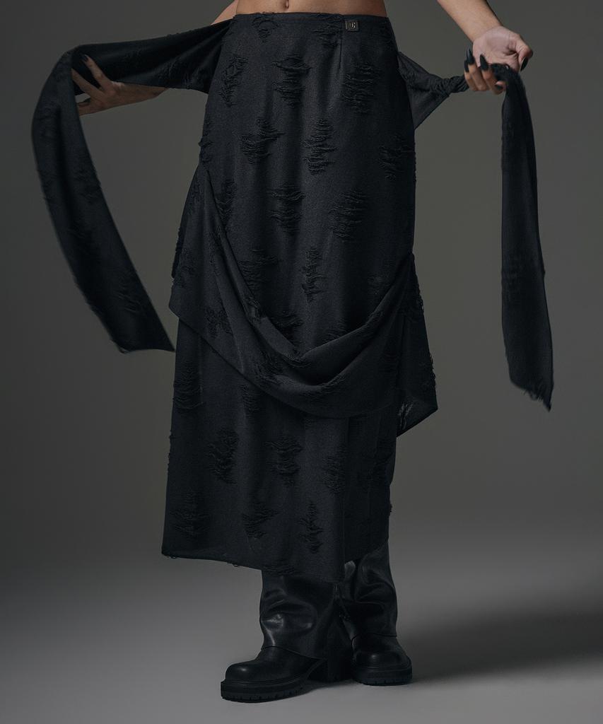 Teulimingbeodeu Strap Drape Damage Skirt [ Black ]