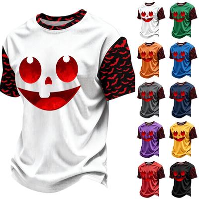 Men's Casual Corduroy Neck Short Sleeve T-Shirt with Halloween or Letter Print