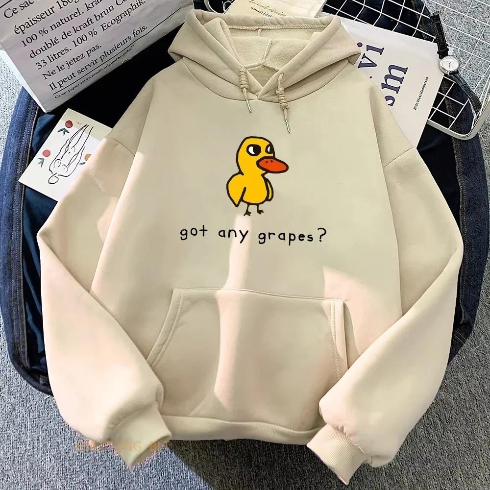 The Duck Song Got Any Grapes Graphic Hoodie Women Kawaii Cartoon Print Winter Casual Soft Comfortable Pullover Sweatshirt Versatile Daily Outfit