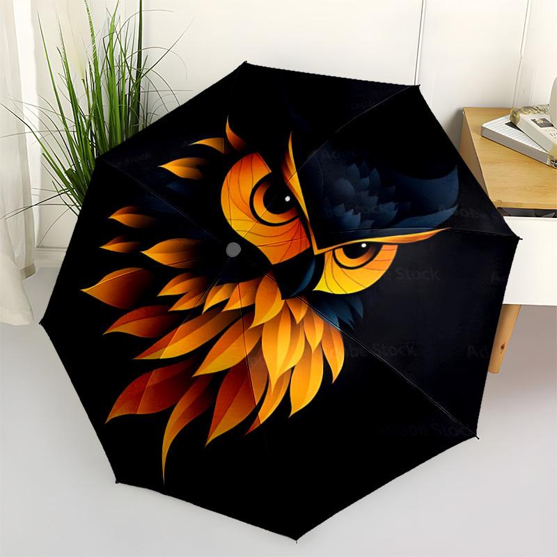 1pc Owl Head Automatic Folding Umbrella, Lightweight Retractable Compact Travel Umbrella, 8-Rib Sturdy Frame101