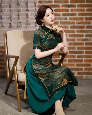 Cheongsam elegant din voal Xiangyun: Fustă Lungă Retro cu Mânecă Scurtă pentru Slăbit