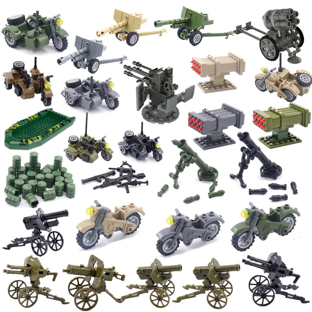 Zweiter Weltkrieg WW2 Armee Militär Soldaten Motorrad Raketenwerfer Kanone Figuren Bausteine Steine Kinderspielzeug