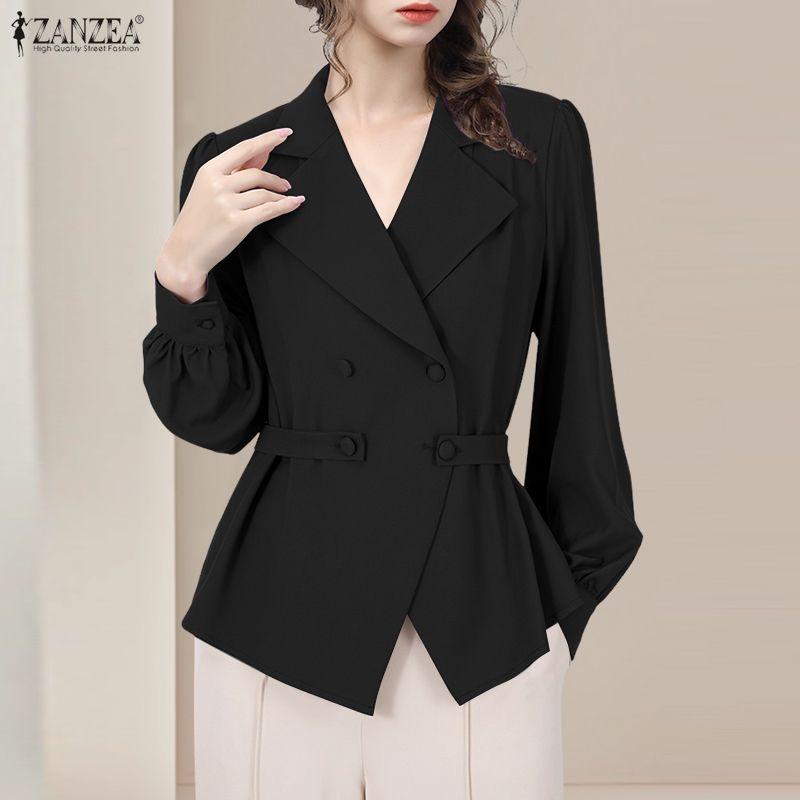 ZANZEA Women Casual Turn Down Collar Long Sleeve Elegant Blouse