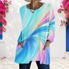 Women Plus Size Round Neck Long Sleeve Swirl Printed Colorful Loose Longline T Shirt With Pockets