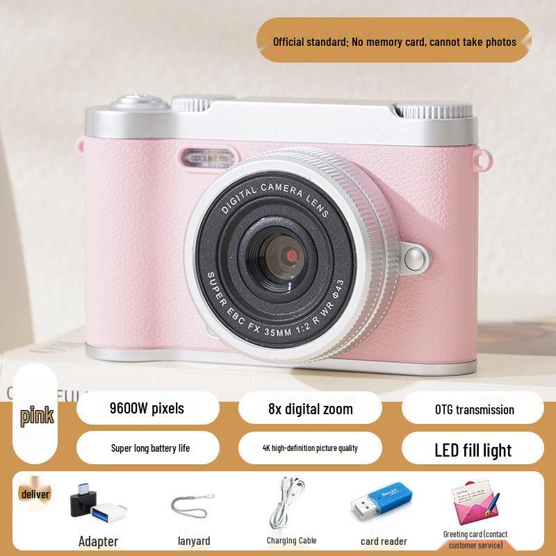 Pixel Retro Dual-Lens Cute Digital Camera with Beauty Filter - 9600W for School Students, Polaroid Photography, and Gift.