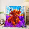 Colorful Highland Cow in Lavender Field Flannel Blanket Scottish Farm Animal Art Bright Landscape Print Soft Warm Throw for Home