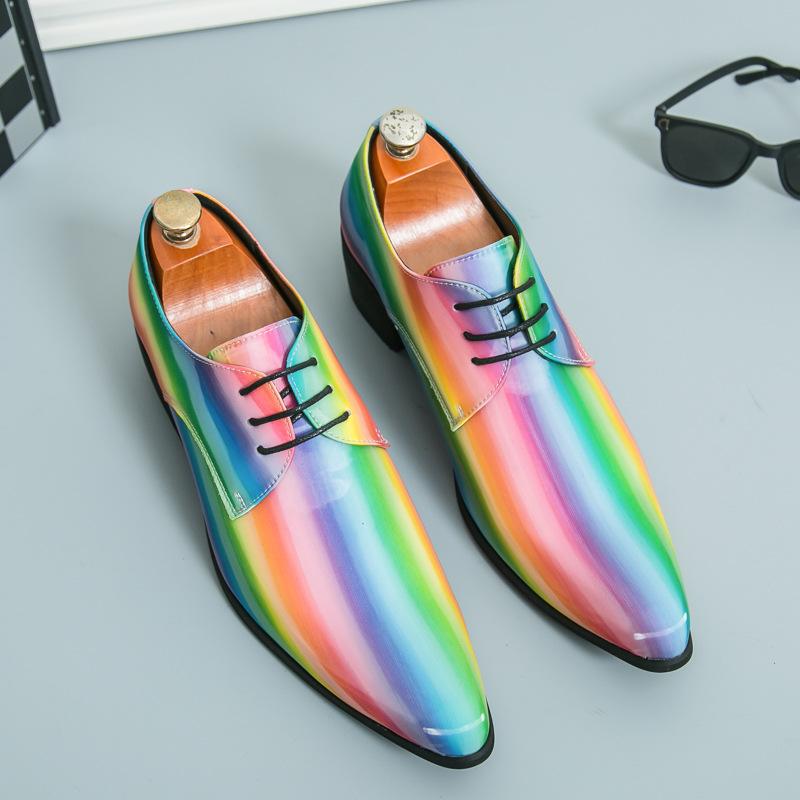 Amazon Xiyin Large Size Small Leather Shoes Male Personality Pointed Rainbow Fashion Casual Gold Leather Shoes Male Wholesale