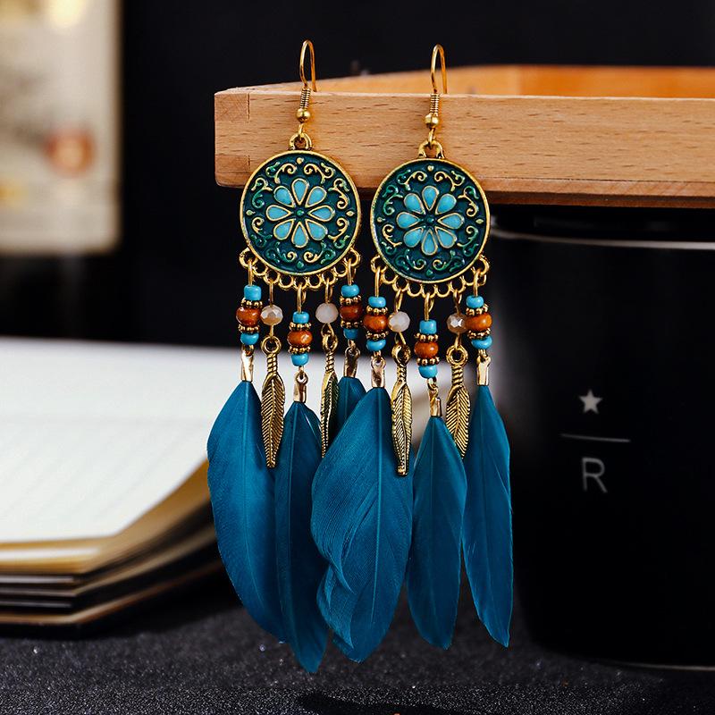 Bohemian Long Tassel Feather Earrings - Trendy Douyin-Inspired Design for Women