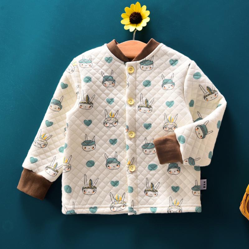 Baby Quilted Long-Sleeve Top: Unisex Three-Layer Autumn/Winter Underwear Pajamas