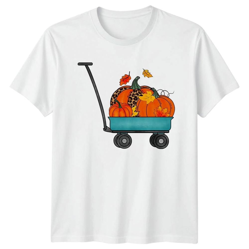 Autumn Pumpkin Wagon Leopard Print Fall Unisexs TShirt Harvest Thanksgiving S