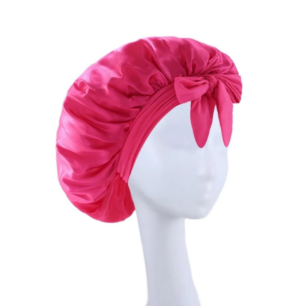 Sleeping Hat Satin Solid Wide-brimmed Beauty Headscarf Head Wrap Elastic Band Cap Hair Care Bonnet Night Hat Hair Salon Cap Tool