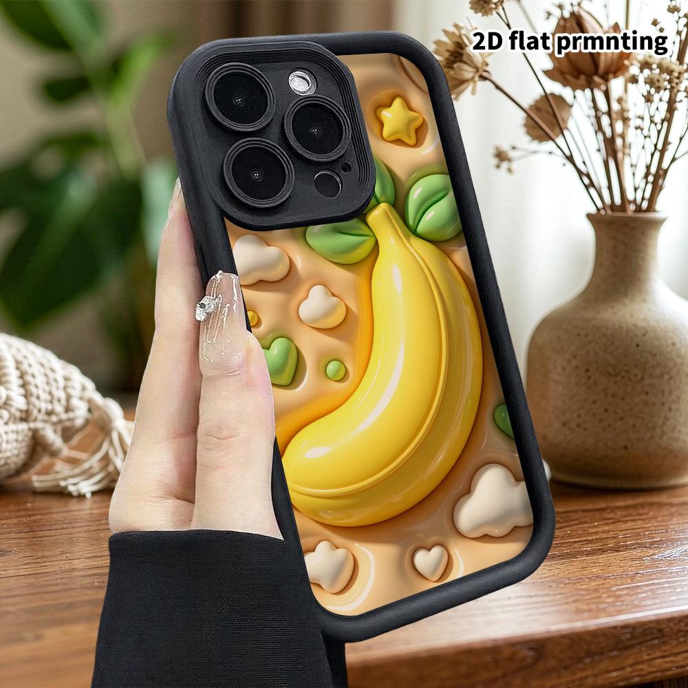 Phone Case: 2D Flat Design Suitable for iPhone 18 17 16 15 14 13 Pro Protective Case, 3D Banana, Perfect Christmas and Halloween Holiday Gift