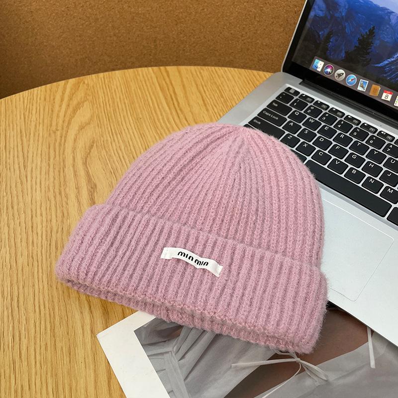 M Standard Knitted Hat Women's Winter Thickened Warm Cold Hat Showing Face Small Couple Versatile Outdoor Cold Wool Hat